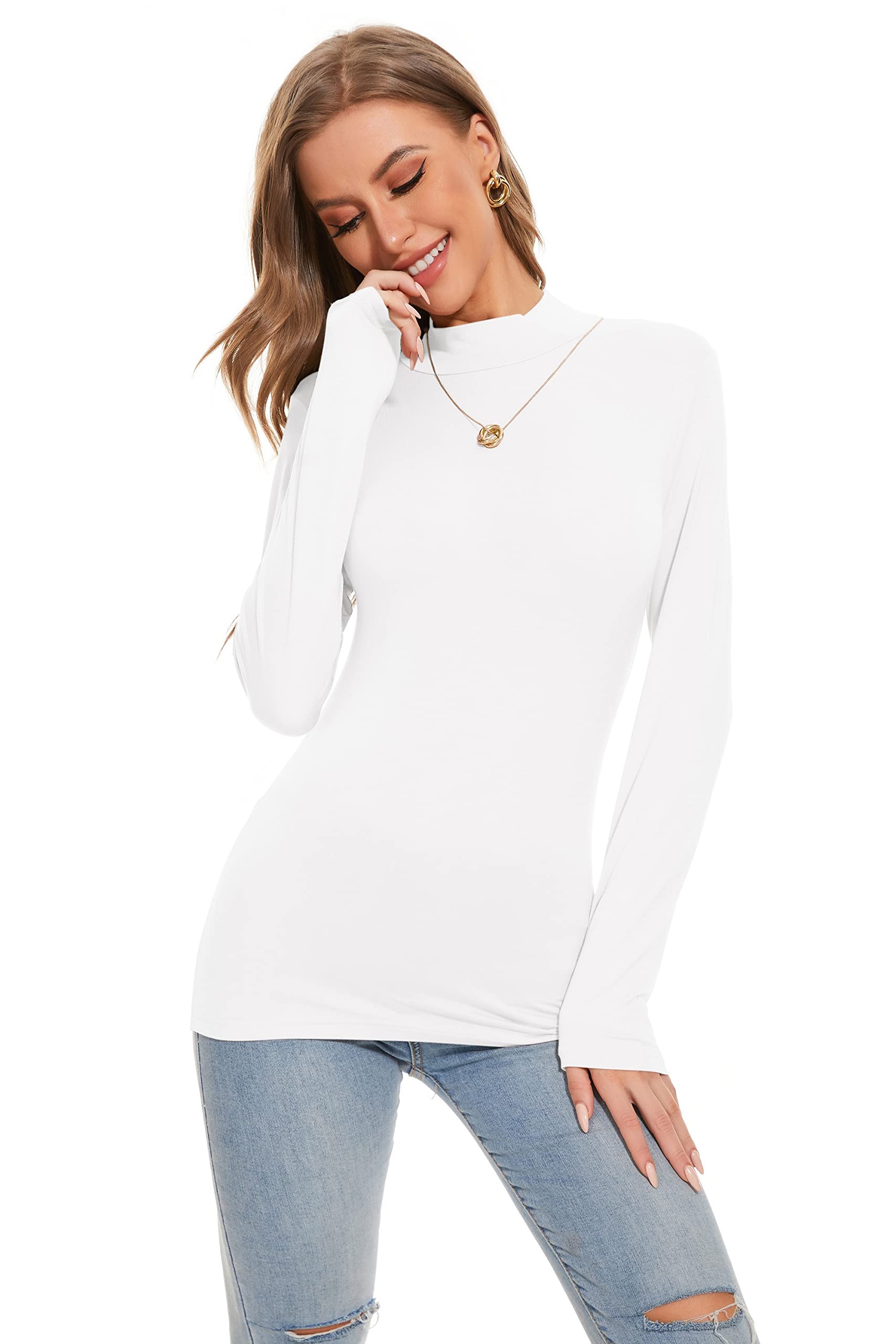 Chioni.odWomens Mock Turtleneck Active Base Layer Long Sleeve Layer Tops