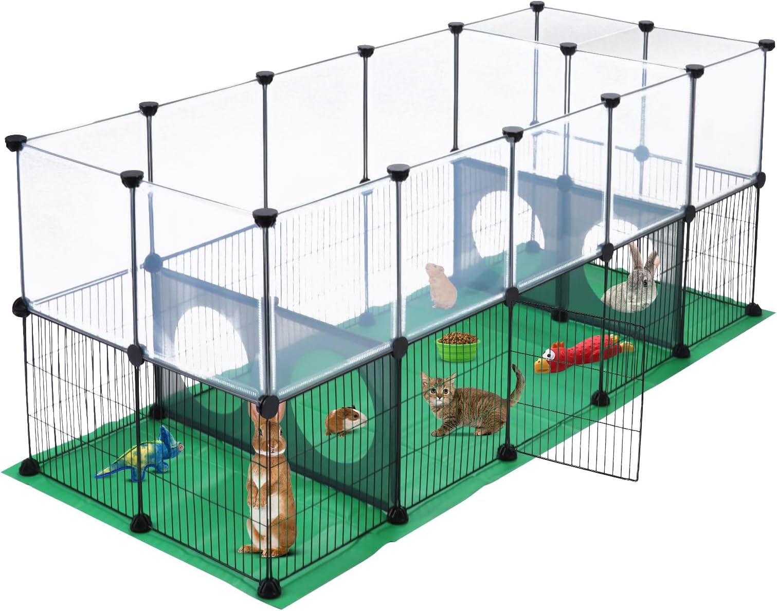 SILVER VALLEY Rabbit Playpen, Guinea Pig Cage, Hamster Cages, One Door Design for Small Animal, Bunny, Puppy, Kitten, Hedgehog, DIY, Portable, Exercise Fence with Mat, 153 x 64 x 64cm, Black