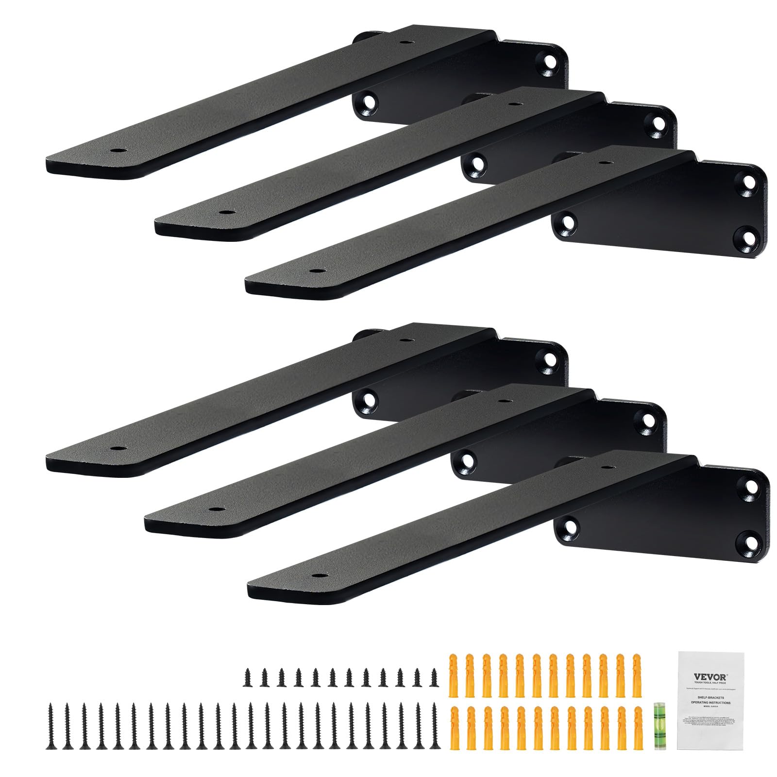 VEVOR Floating Shelf Brackets 10 Inch, 6 Pack Heavy Duty Shelf Brackets, Brackets for Shelves, 1/5" Thick Black Metal L Shelf Bracket, Steel Shelving Brackets with 160 lbs Load Capacity-image-32
