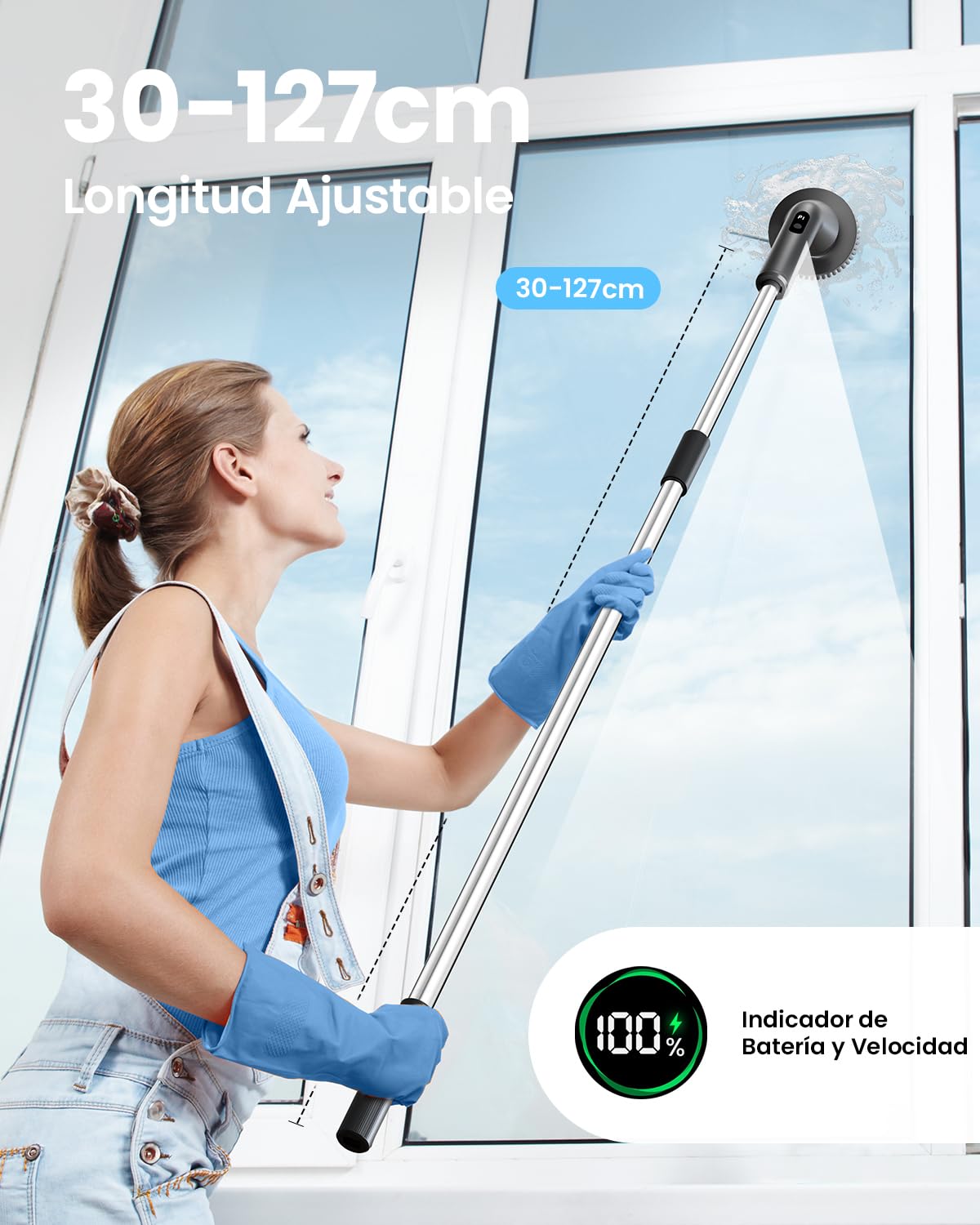 Leebein Cepillo Eléctrico Limpieza Hogar, 2026 Fregadora Giratoria Eléctrica, IPX7 Impermeable con 7 Cabezas, Mango Extensible y 2 Velocidades para Baño, Suelo, Cocina y Coche