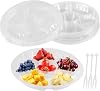 PINGEUI 15 Pack Clear Compartment Serving Trays with Lids, 26.5cm Reusable Plastic Snack Tray, Round 6 Section Vegetable Platter Tray for Fruits, Vegetables, Snacks and Appetisers