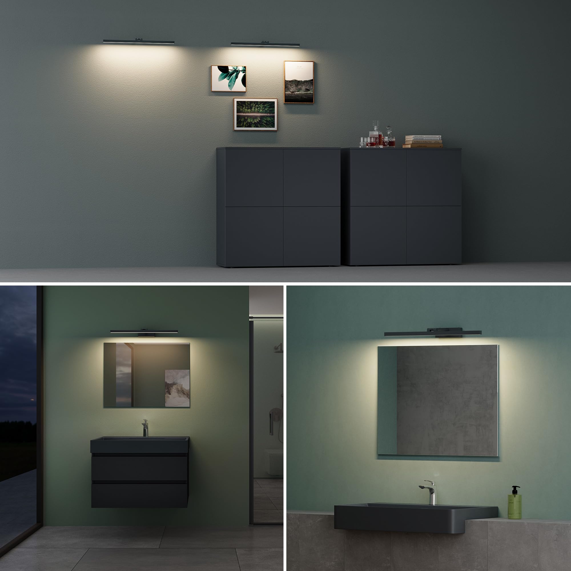 Mai & Mai Spiegelleuchte 40cm LED Badlampe | Spiegellampe, 4000K Badezimmer Lampe | 180° Drehbar Sandschwarz 9W Strahlenschön