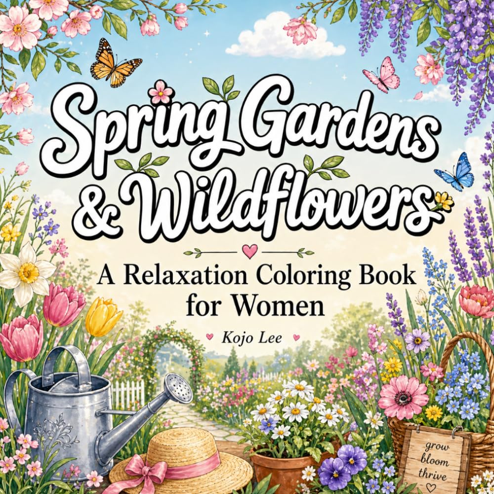 Spring Gardens & Wildflowers: A Relaxation Coloring Book for Women with Beautiful Nature Scenes