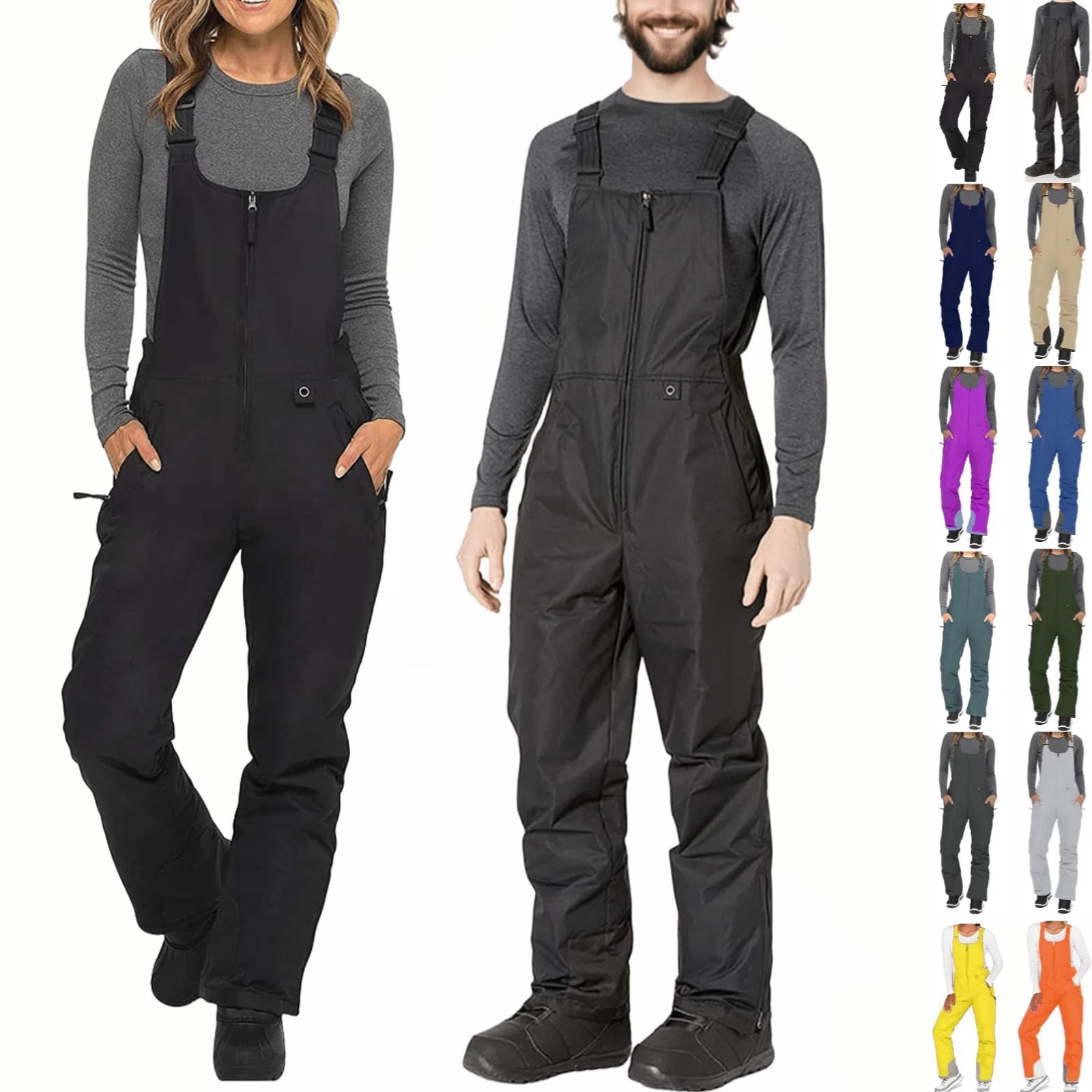Overol de nieve para hombre, ajustable, impermeable, resistente al viento, negro, aislado, ajuste atlético, con bolsillo