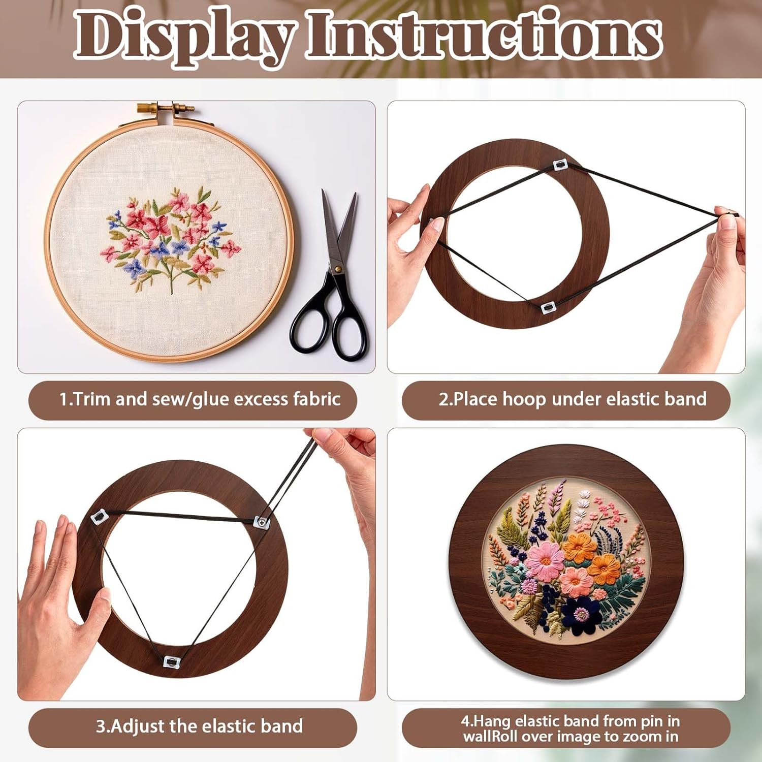 RattanView 12 Pcs 6 Inch and 8 Inch Wood Embroidery Hoop Frame with Embroidery Hoops Round Embroidery Hoops Display Frame for Finished Cross Stitch Hoop Frame DIY Art Craft Sewing Ornaments(Walnut)