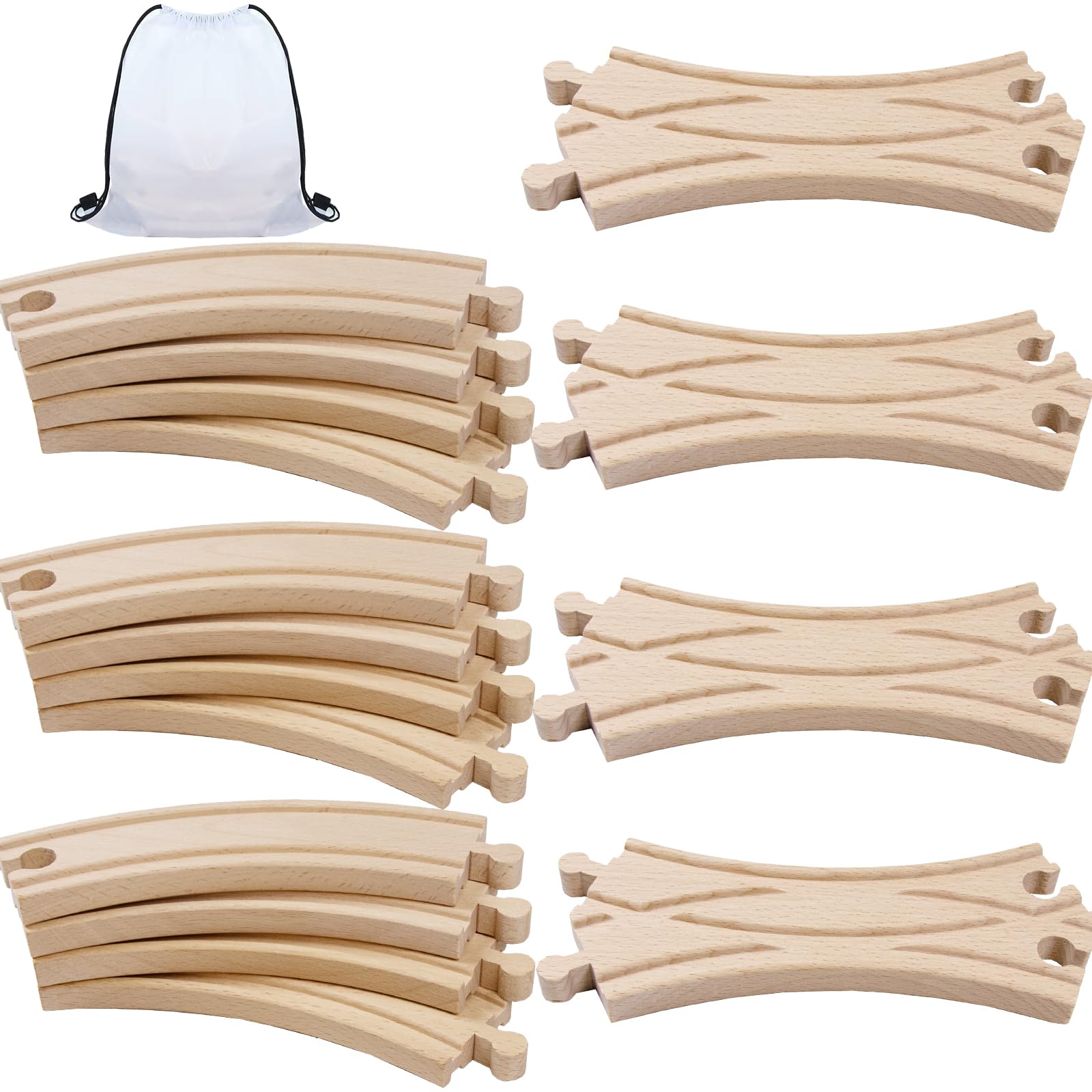 Juego de rieles de madera, compatible con todos los accesorios de tren de madera y rieles de madera, resistente y duradero, juego de ampliación para maquetas, juego creativo para niños a partir de 3