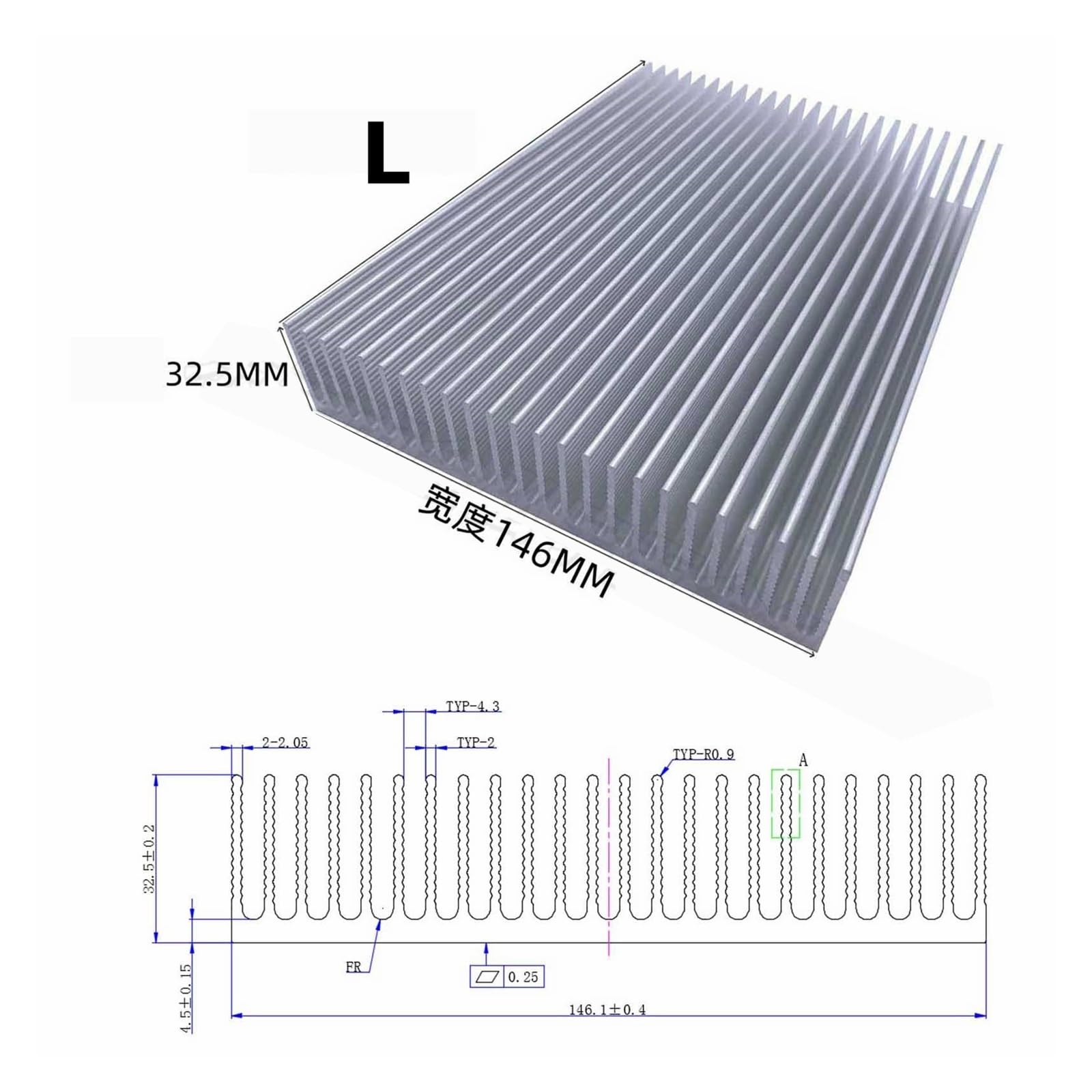 Dissipatore di calore in alluminio estruso per dissipatore di calore con chip elettronico a LED, 115 x 50 mm, 125 x 20,5, 140 x 20 mm, per chip elettronico a LED, raffreddamento e dissipazione del