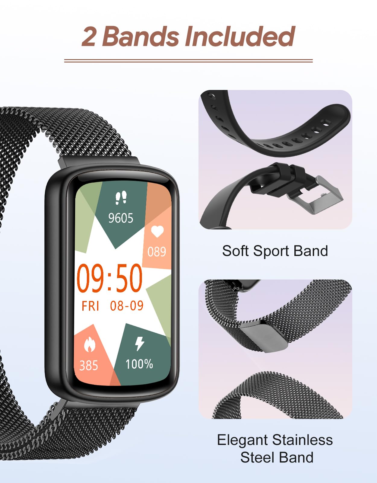 Rastreador de actividad física, relojes de fitness para mujeres y hombres con monitor de frecuencia cardíaca, oxígeno en sangre y podómetro, reloj inteligente de 1.47 pulgadas, contador de calorías 7