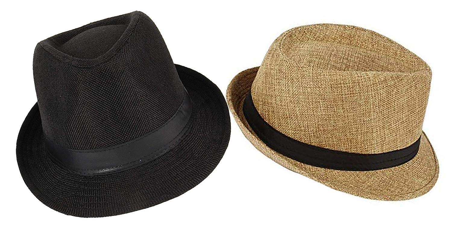 Combo of 2 Pcs Fedora Hat for Men and Women (Black-Beige)-(Pack of 02)-image-46