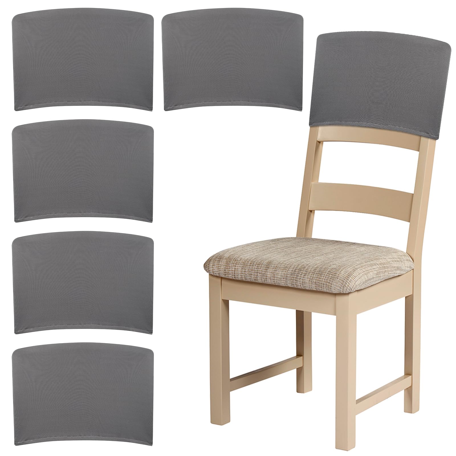 Shaojian Grey 6Pcs Dining Chair Back Covers, Elastic Polyester Chair Back Protective Cover Waterproof Dustproof Backrest Slipcover Removable Washable For Banquet Kitchen Party Hotel(35×48Cm)