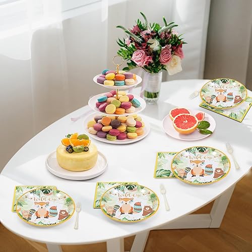 Miniatura 7 de 96 piezas Wild One - Suministros de fiesta temática de safari en la selva, decoraciones para fiestas de cumpleaños, platos salvajes, servilletas y