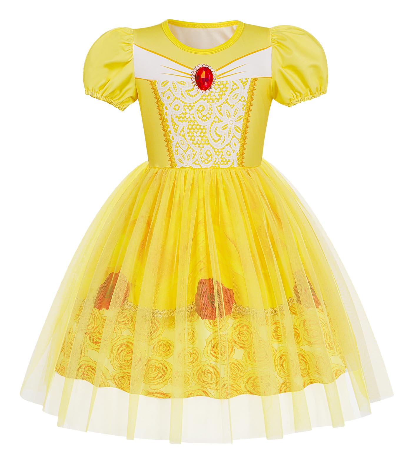 Berich Princess Costumes for Girls Dress up Kids Clothing World Book Day Costume for Girls Halloween Outfits Christmas Gifts Princess Dress up 2-3 Years(Yellow,100)