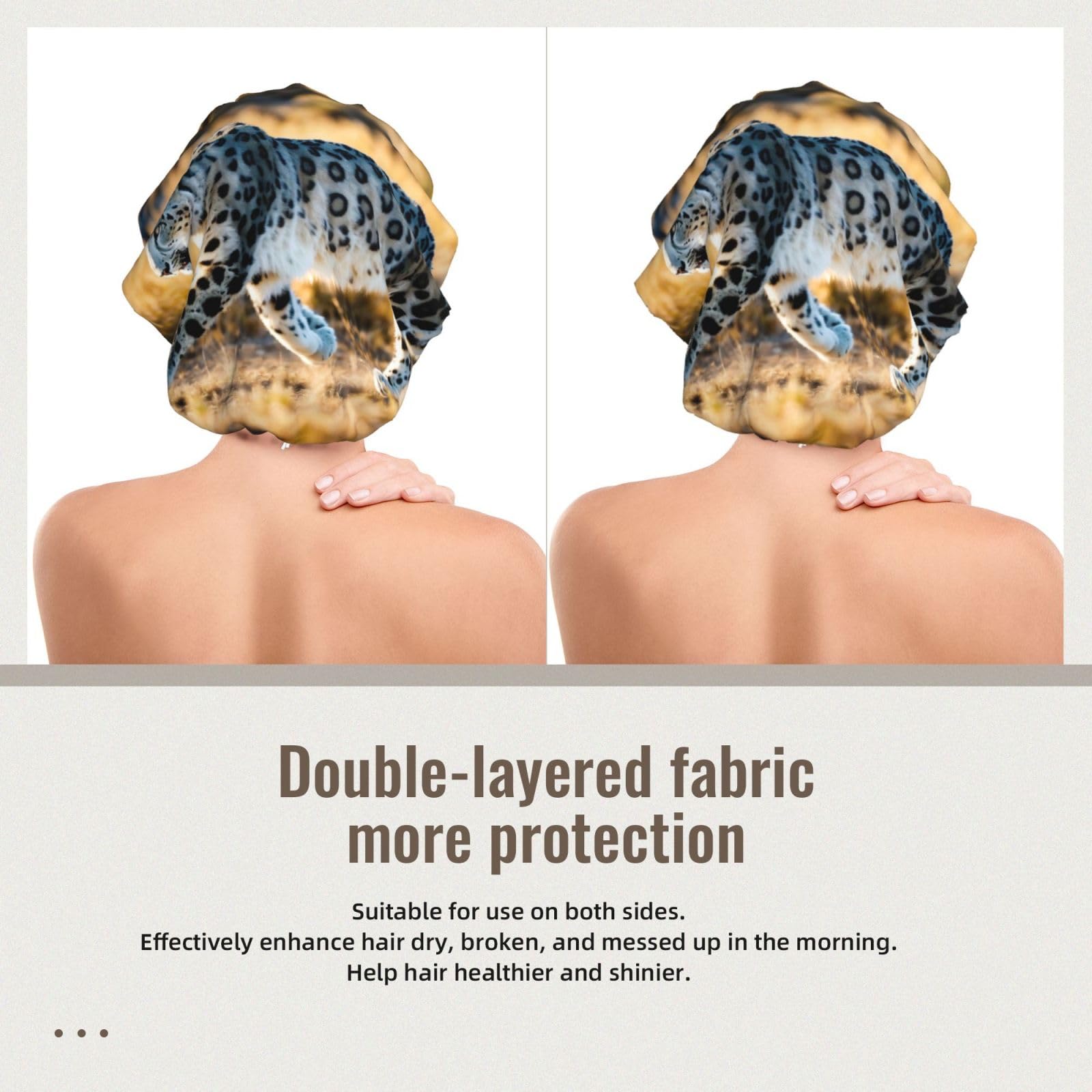 Double Layer Reversible Hair Wrap Satin Sleep Leopard Cap Bonnet for Braid Curly Hair Satin Bonnet