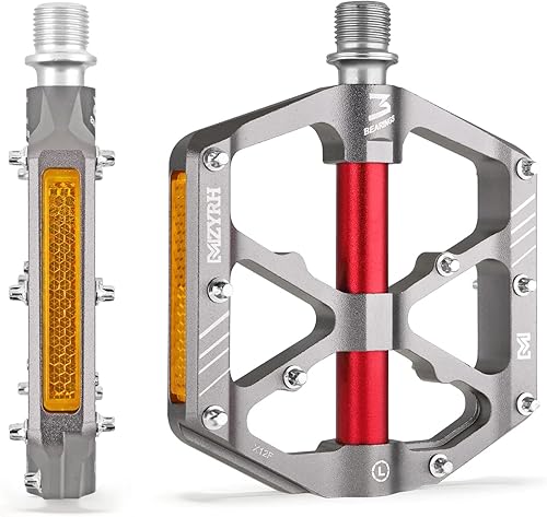 Miniatura 8 de MZYRH Pedales de aleación plana de 916 pulgadas, con plataforma de 3 rodamientos, pedales planos de aleación antideslizante