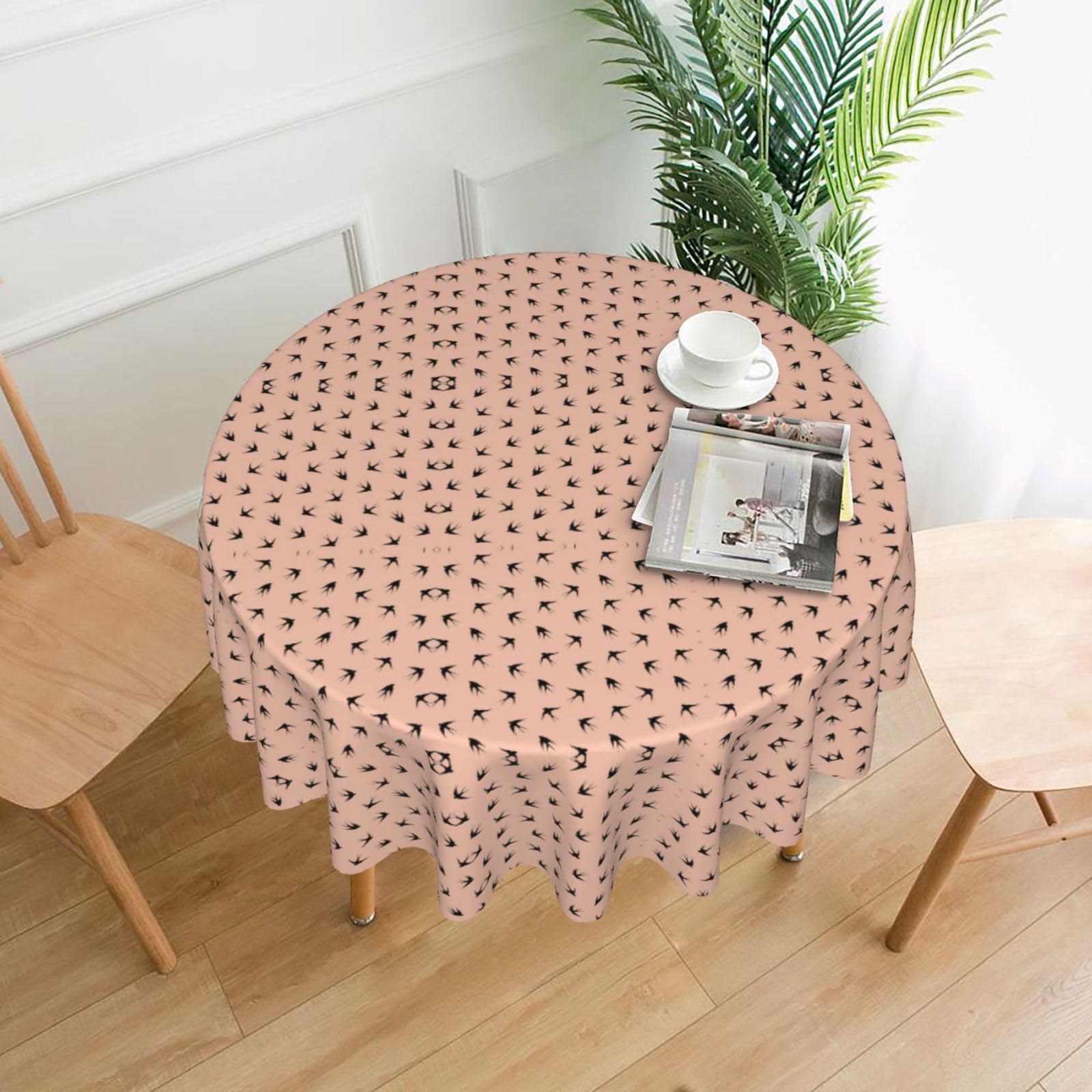 SDEGTHO Cartoon Bird Print Modern Retro Round Tablecloth 60in Polyester Fabric Cover for Party Dining Table Washable