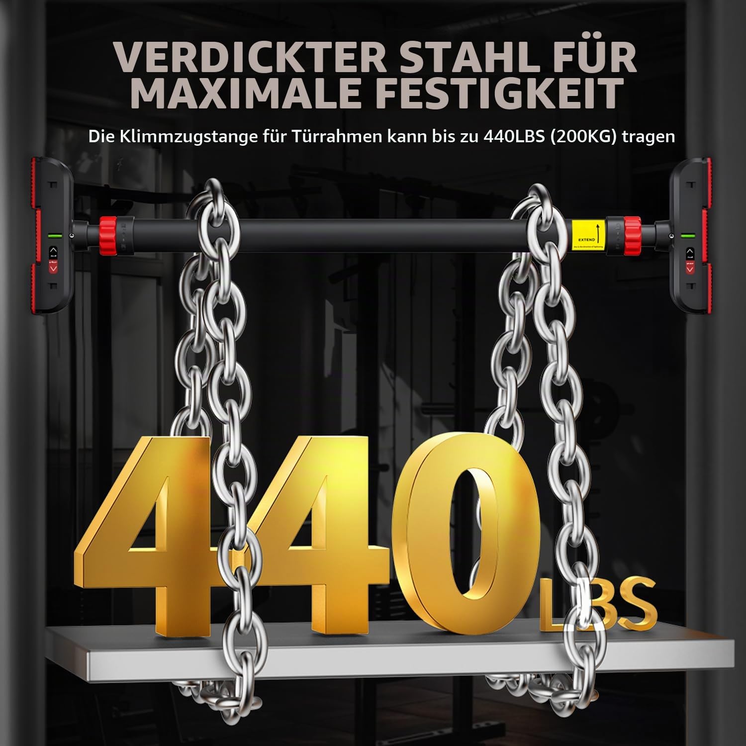 Klimmzugstange für Türrahmen ohne Schrauben mit innovativer Gewindesperre für sicheren Halt –72-120cm Pull Up Bar mit Tragfähigkeit für bis zu 200 kg für Oberkörper Workout Heimtraining