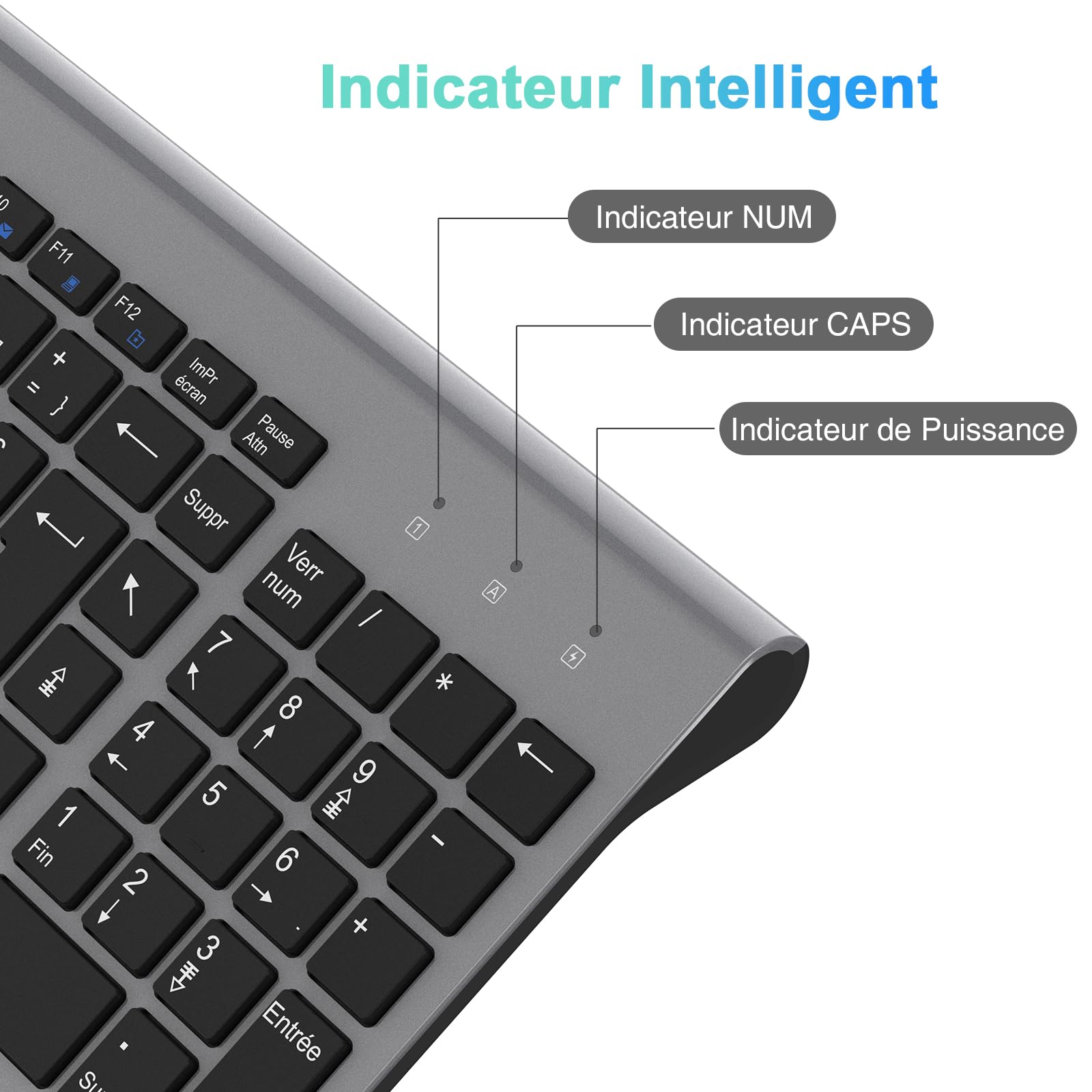 Ensemble Clavier et Souris sans Fil, cimetech Claiver AZERTY Français, Pack Clavier et Souris, Set Silencieux avec Récepteur Nano USB 2.4GHz, Compatible avec Windows/MacOS, Windows PC Laptop - Gris