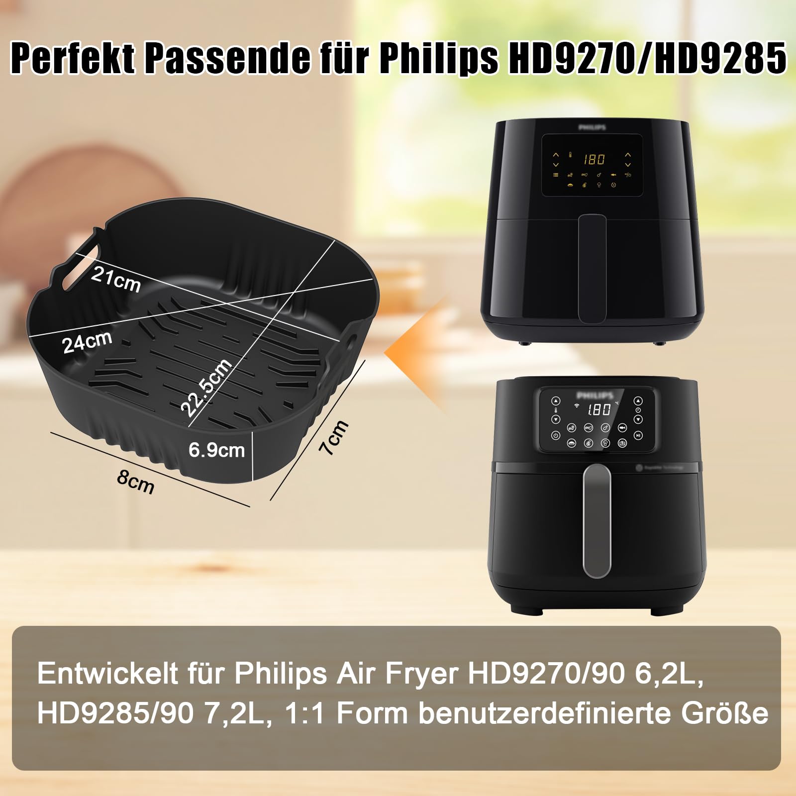 Formy pieczenia z silikonu frytkownicy powietrznej dla Philips 3000 6.2L | 4 wielokrotnego użytku, kwadratowe akcesoria do frytkownicy powietrznej Seria 5000 XL 6.2L / 7.2L