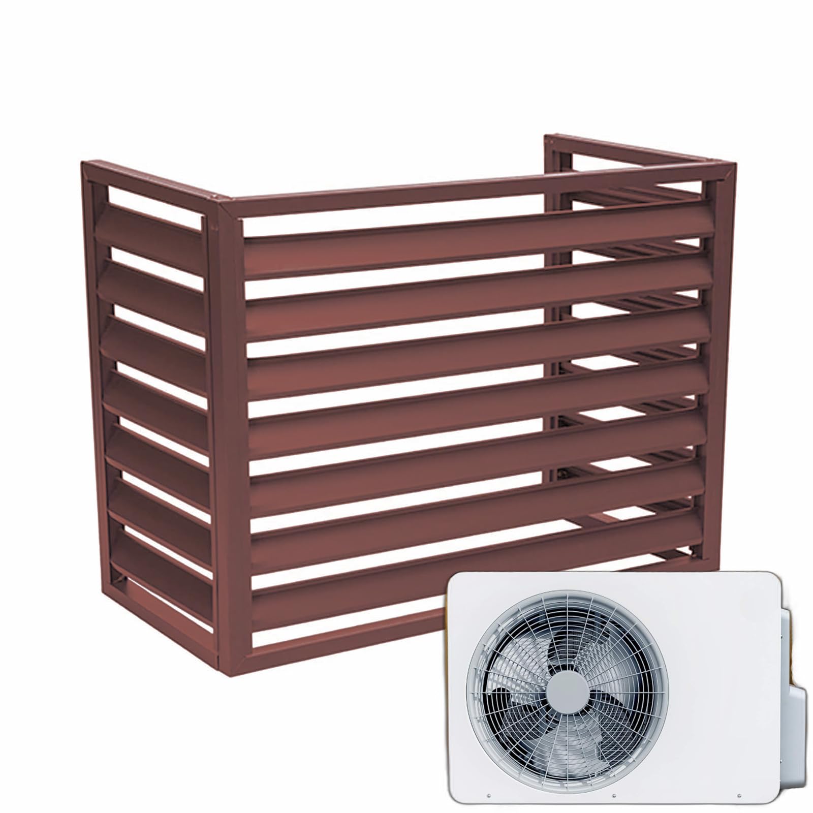 Tonuuoei Cover Heat Pump Trim Air Conditioning Privacy Screen Conditioner Outdoor Unit Aluminium Brown Without Top L100/W50/H70 (1.5P)