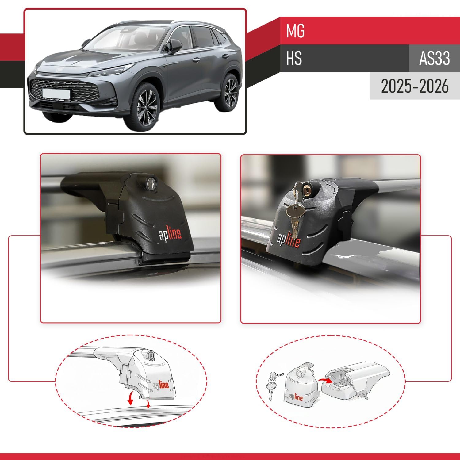 Compatible avec MG HS 2025-2026 ACE-2 Barres de Toit Railing Porte-Bagages de Voiture Gris Aluminium 2 Barres