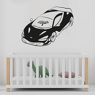 Car Painting Name Wall Stickers for Kids Personalized - Name Sign Decor for Boys Room Wall with Car Picture - Name Wall Decals for Boys with Car Drawing