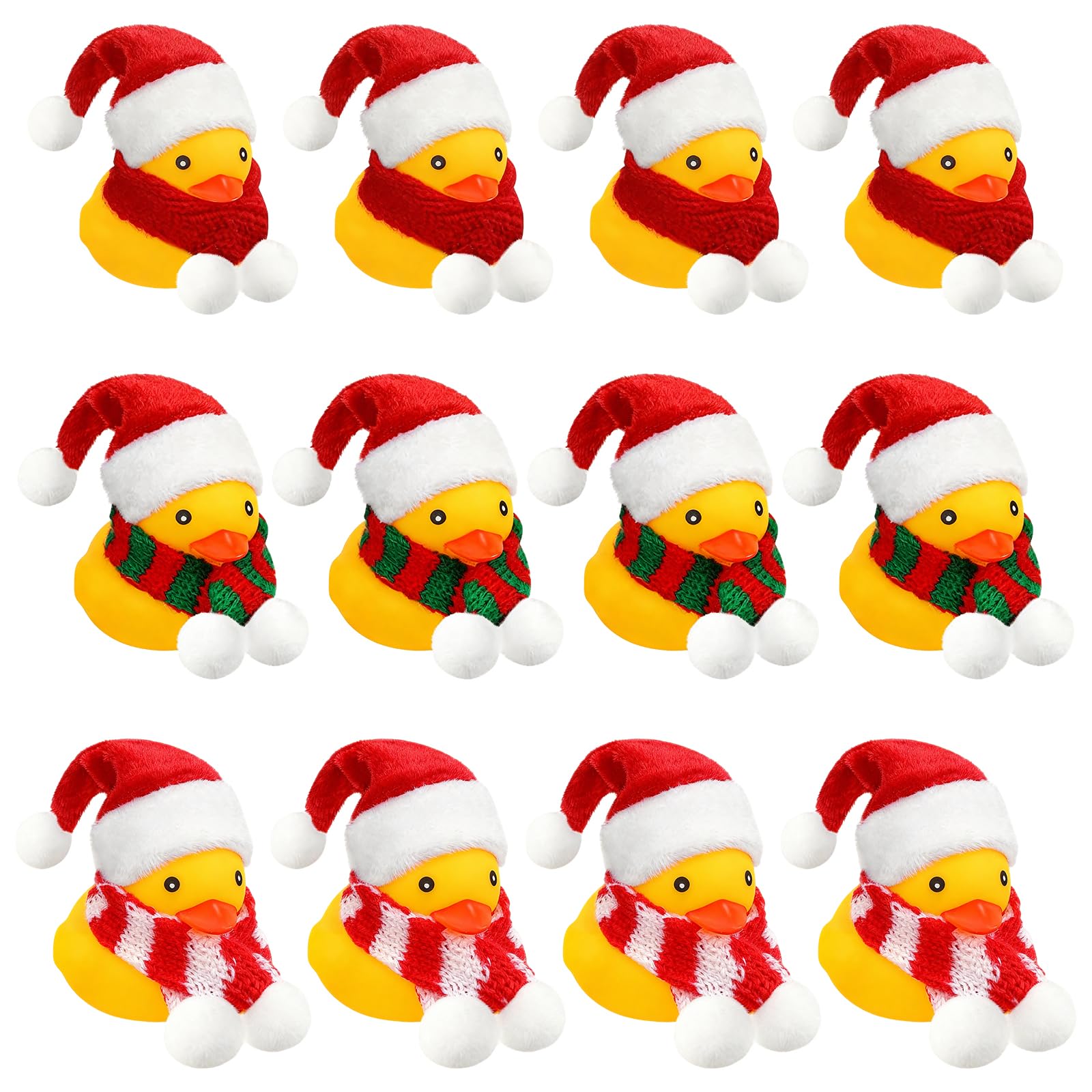 BORFUE 12pcs Christmas Mini Duckies Mini Santa Duckies with Hats Scarves Cute Bath Toys for Christmas Party Stocking Stuffers Baby Shower