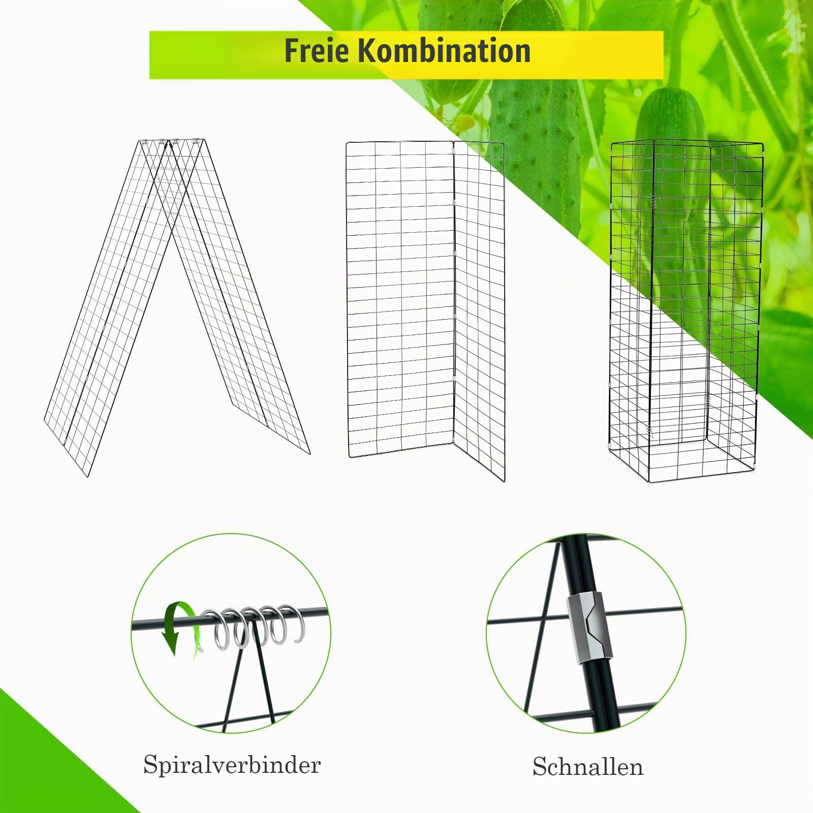 GOPLUS Gurke Rankhilfe 2er Set, Rankgitter für Kletterpflanzen, Pflanzenspalier Metall mit A-Rahmen & Ranknetz, Pflanzenstütze Garten, Gurkenspalier Pflanzenhalter für Gurken, Tomaten & Erbsen