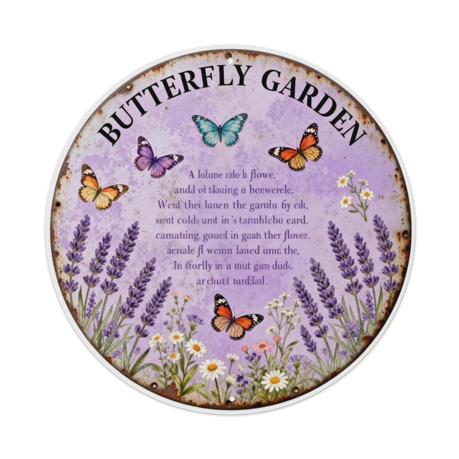 BUTTERFLY GARDEN Metal Tin Sign Plaque