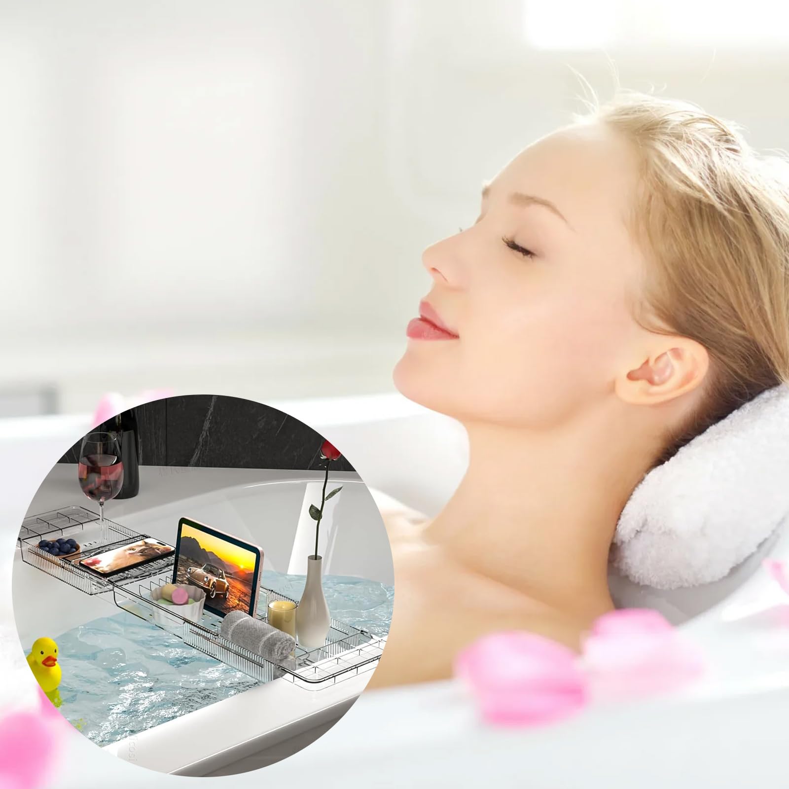 Badewannenablage, Badewannenbrett, Badewannentisch Verstellbar | Acryl,mit FäChern Kann Aufgestellt Werden HandtüCher, Tablet, Handy, Rotwein, Geeignet für Privathaushalte Und Hotels
