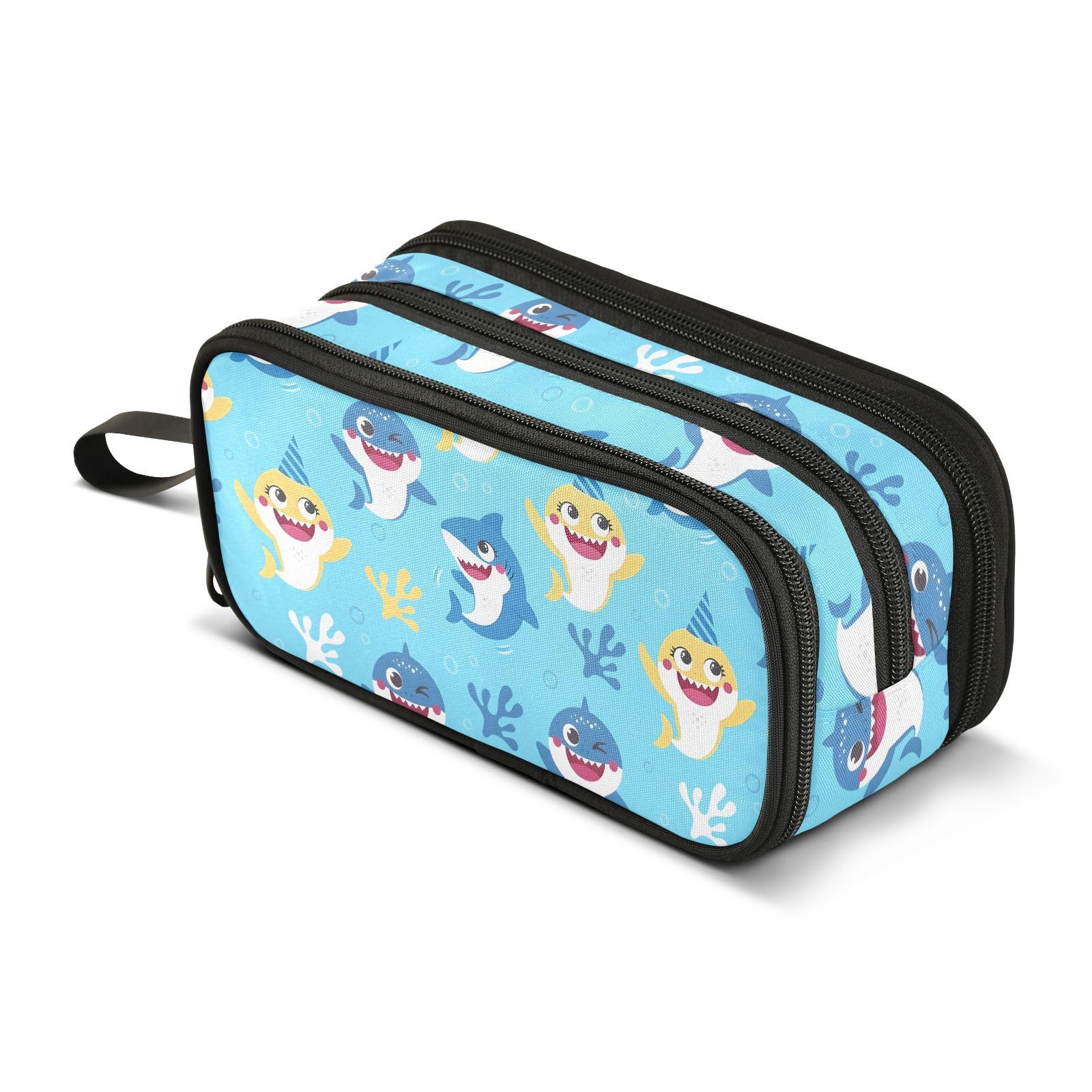 Mnsruu Cute Shark Coral Pencil Case Boys Girls Pen Bag Large Capacity School Office Stationery Organizer Pencil Pouch Holder Zipper Kids Teens Adults