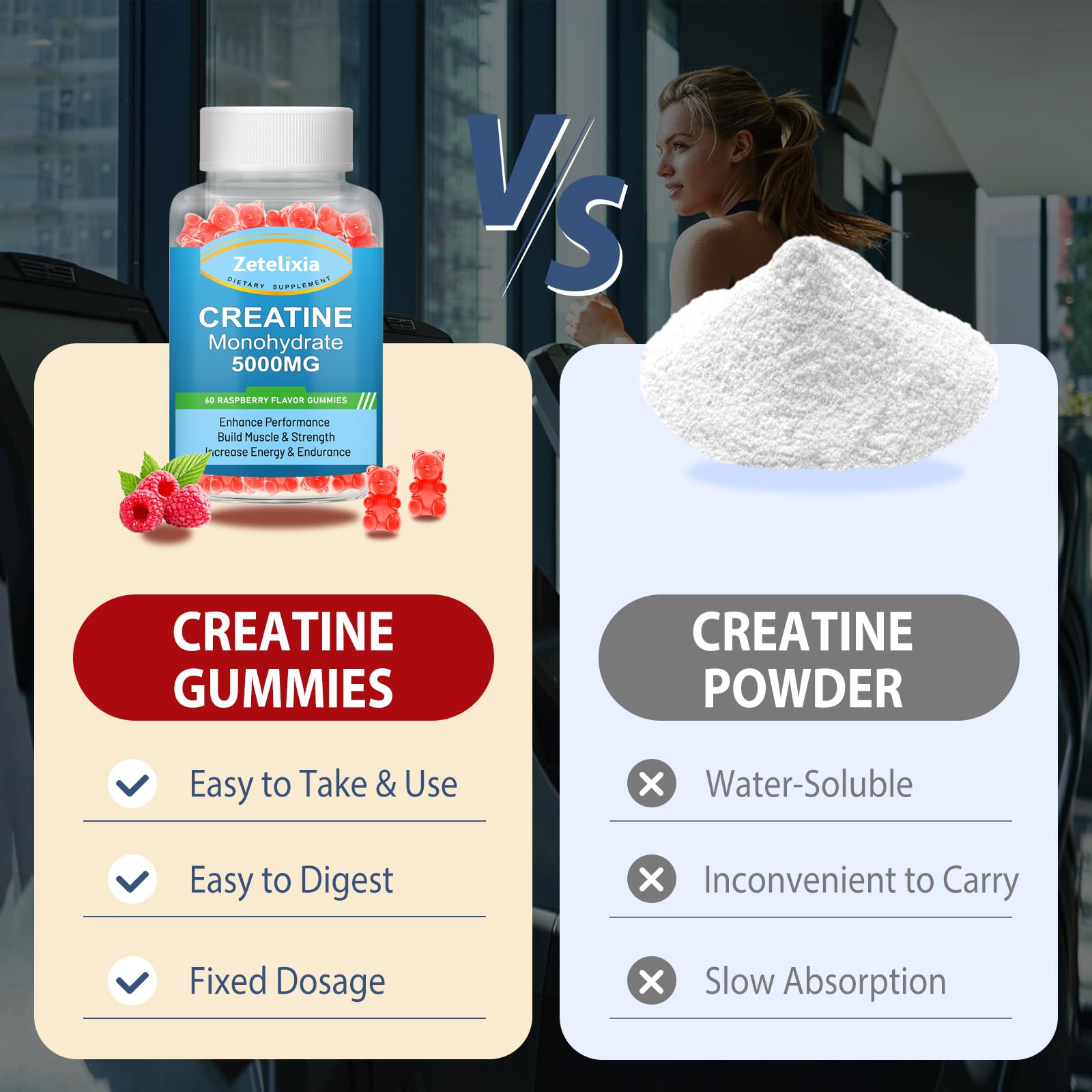 Creatine Monohydrate Gummies 5000mg For Men & Women, Chewables Creatine Monohydrate For Muscle Strength Energy Boost Pre Workout Supplement120 Count Mixed Berries Flavour - View #2