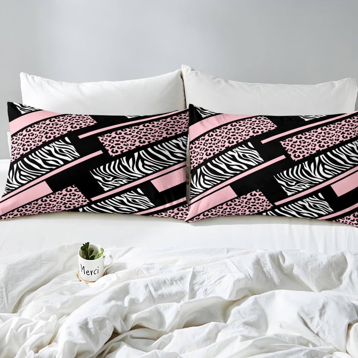 Manfei Pink Leopard Kids Duvet Cover Set Single Size, Cheetah Zebra Striped Print Comforter Cover - Image 4