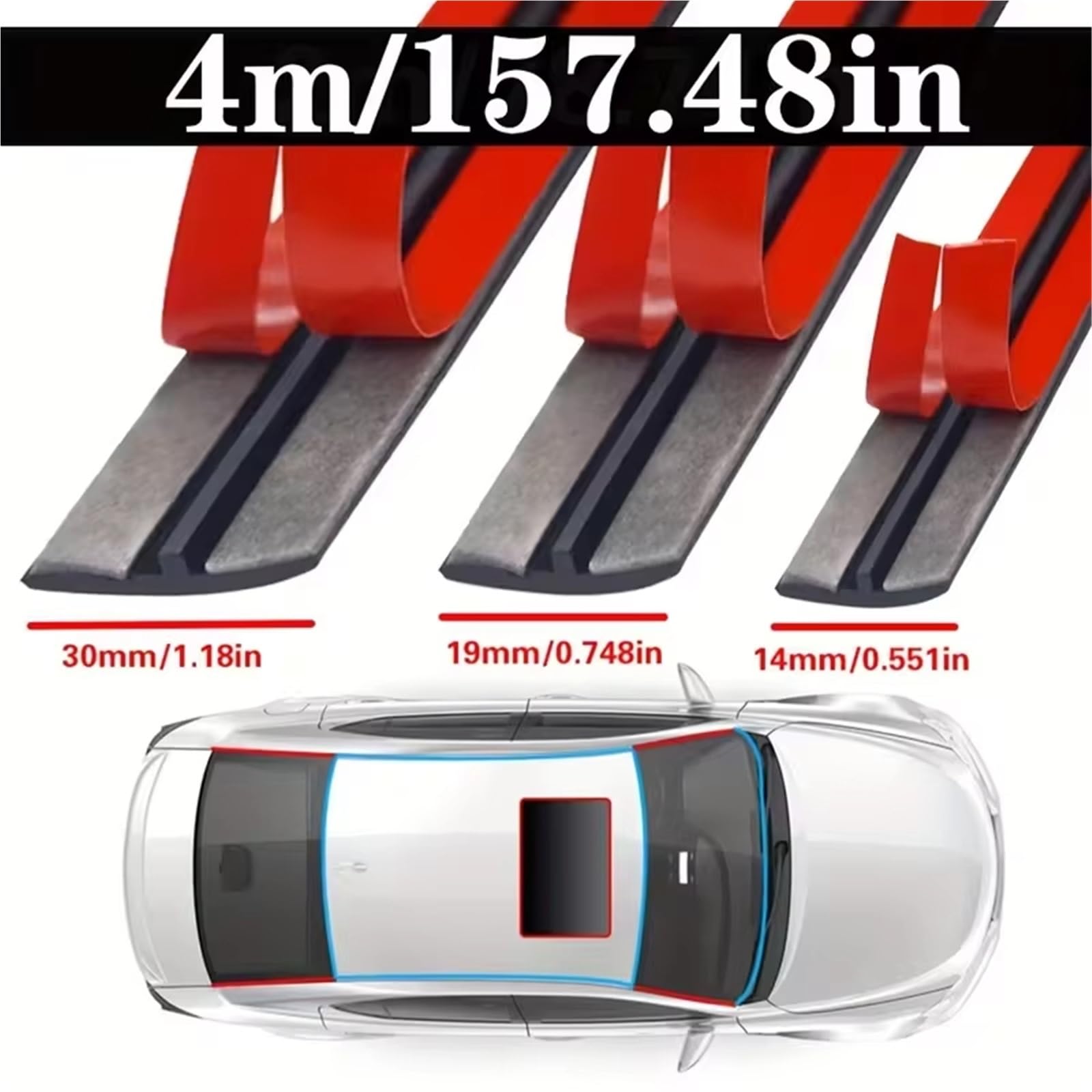 Strisce sigillanti in Gomma per Auto, sigillante Protettivo per Tetto e Parabrezza, Nastro Isolante Acustico 14/19 mm 4*M, guarnizioni in Gomma per Auto, sigillatura dei Bordi