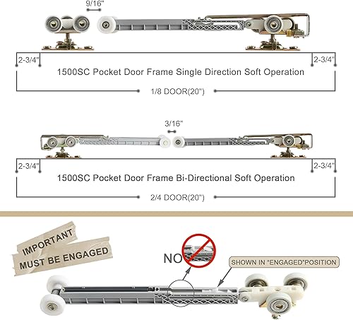 Miniatura 4 de Sliding Pocket Door Soft Close Hanger Fit Johnson Part #1060 Replacement Kit, 1" Nylon Ball Bearing Wheels, 200lbs Weight Capacity, Single Direction