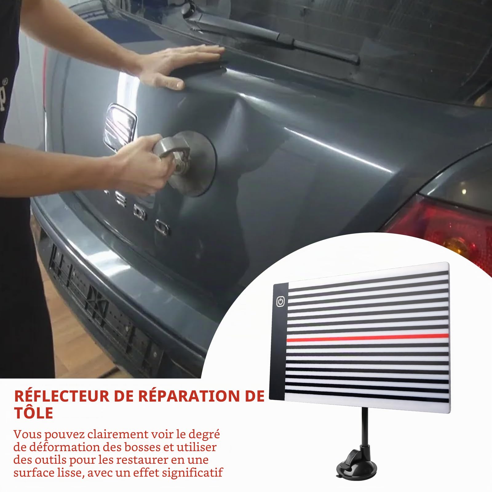 Lumière pour réparation de bosses sans peinture, lumière de réparation de bosses panneau LED avec support réglable, lampe d'inspection USB de bande de carrosserie et panneau réflecteur LED kit de