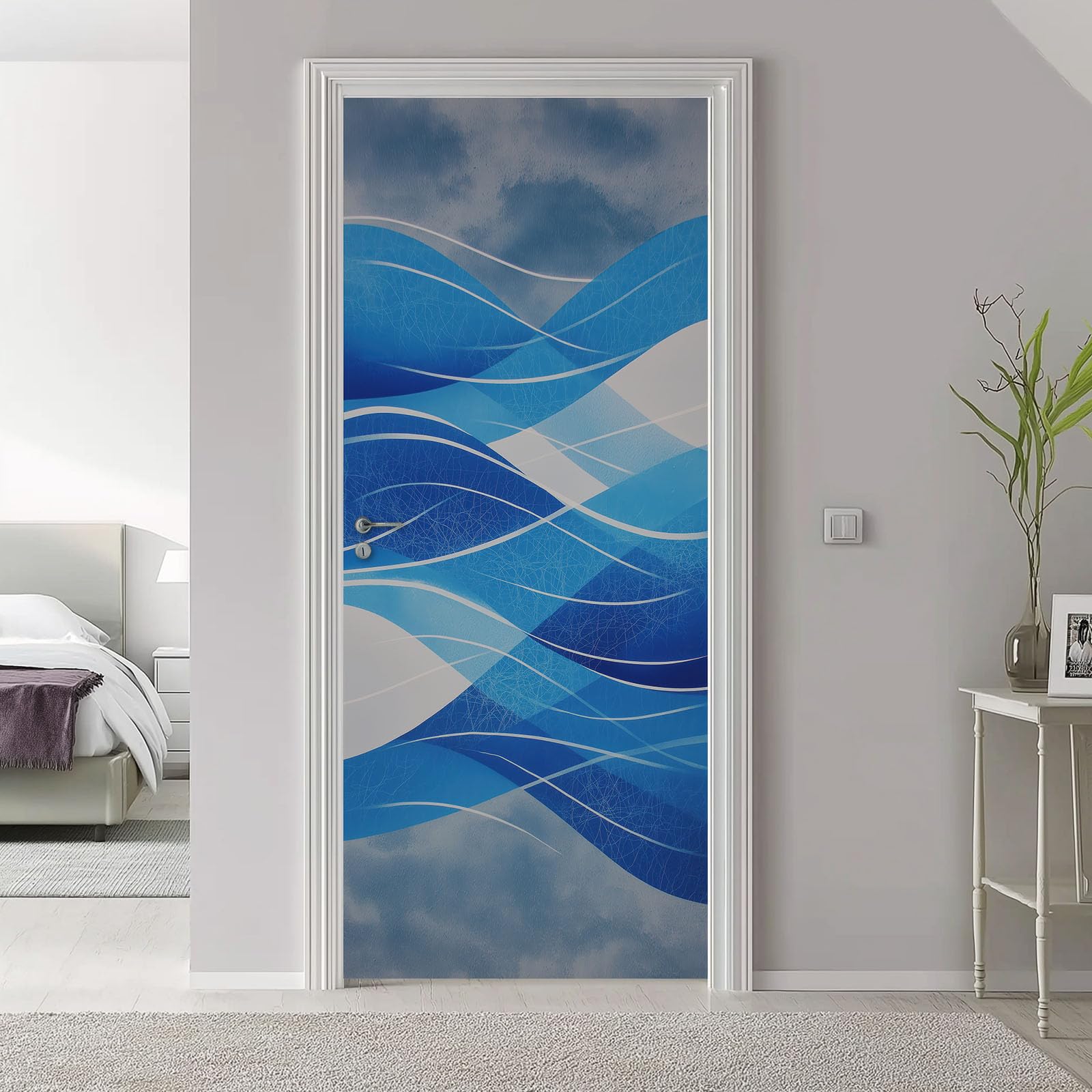 Abstracto Rayas 3D Autoadhesivas Pegatinas para Puerta 95 x 215 cm - Vinilo para Puerta Papel Pintado Pared Graduado Líneas Diseño Cartel Puerta Extraíble Papel Pintado Decoración para Dormitorio