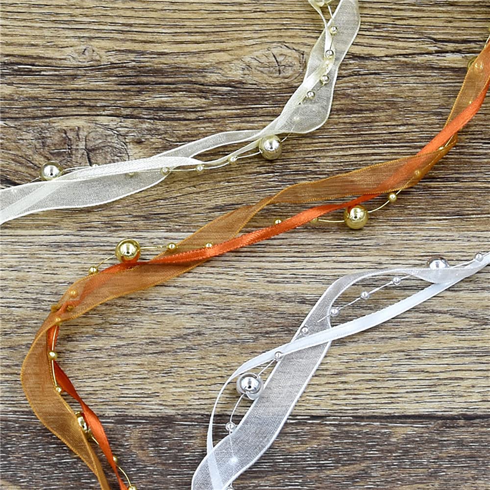 Basteldrahtband, Christbaumschmuck Bänder Perlenkette Geschenkband Gold(Gold)