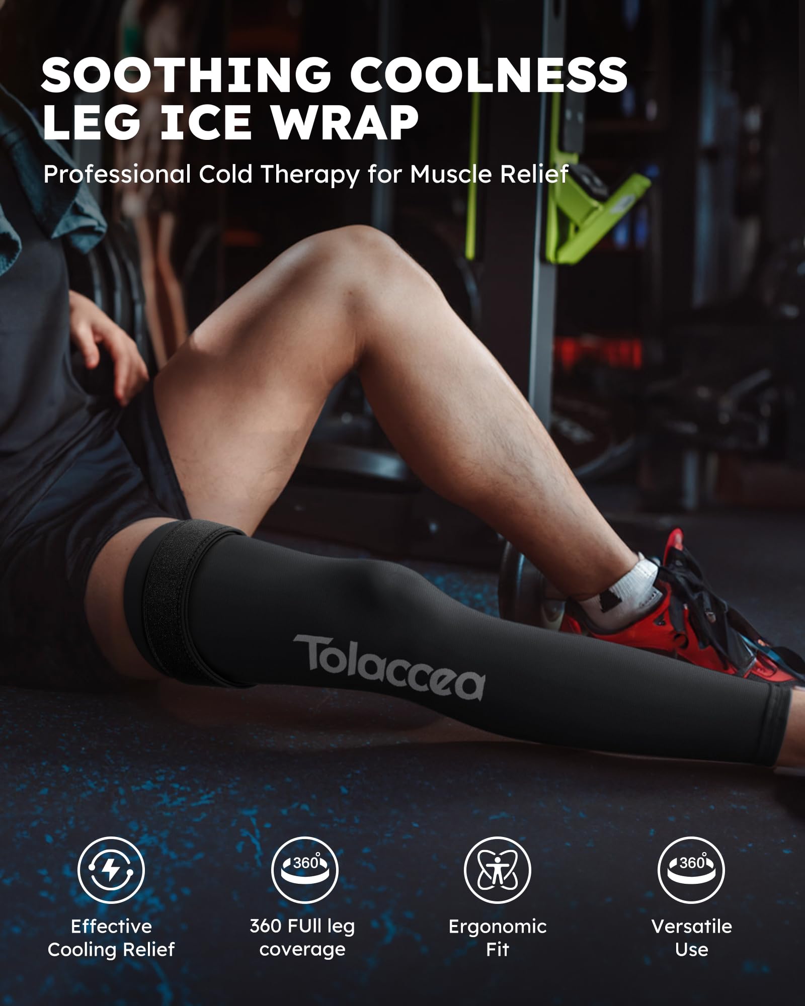 Tolaccea Bolsa de Hielo para Pierna Completa con Cobertura 360° – Compresa de Gel Reutilizable para Alivio del Dolor y Recuperación Muscular – Para Pie, Pantorrilla, Muslo, Rodilla y Espinilla(L)