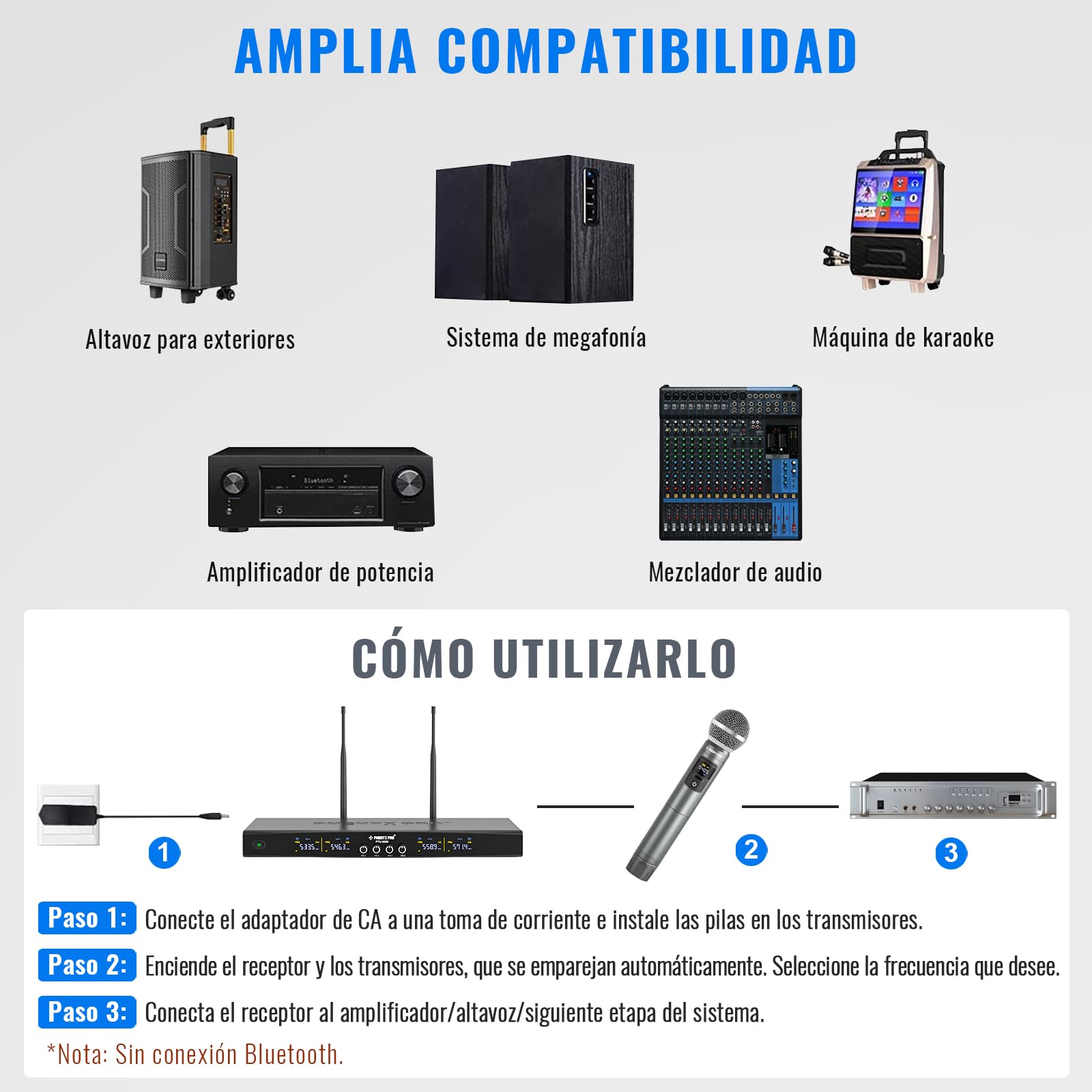Phenyx Pro Sistema de Micrófono Inalámbrico 4 Canales PTU-5200-2H2B | 2 Mics de mano dinámicos, 2 bodypacks, Mics de diadema/solapa, 4 x 25 frecuencias, Alcance 200 ft, Karaoke