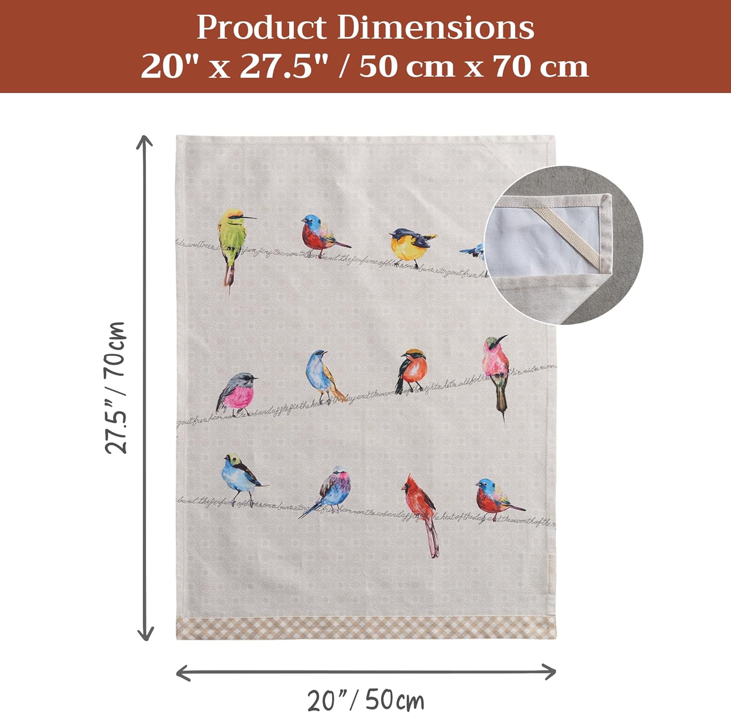 Maison d' Hermine Kitchen Towels Set of 2 100% Cotton 27.50" x 20" Reusable Cloth Tea Dish Towels Absorbent with Hanging Loop for Kitchen, Dining, Cocktail Parties Spring/Summer (Birdies on Wire)