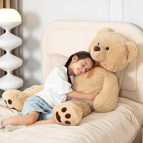 Miniatura 30 de Tezituor Oso de peluche gigante de 4.3 pies, animales de peluche grandes de 52 pulgadas con vientre blanco, regalo de San Valentín para novias