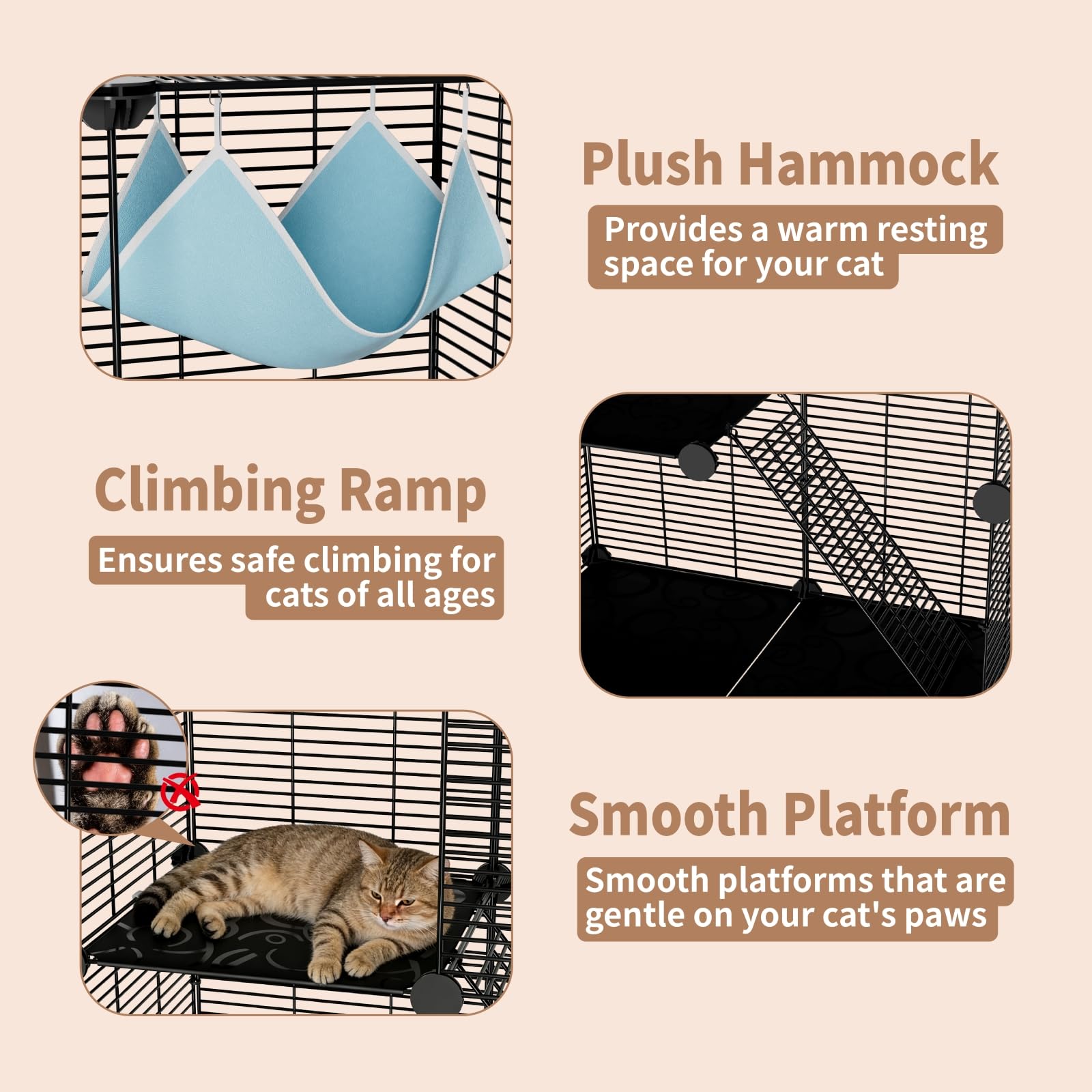 STILLCOVE Cat Cage - With Hammock & Stable Design -4