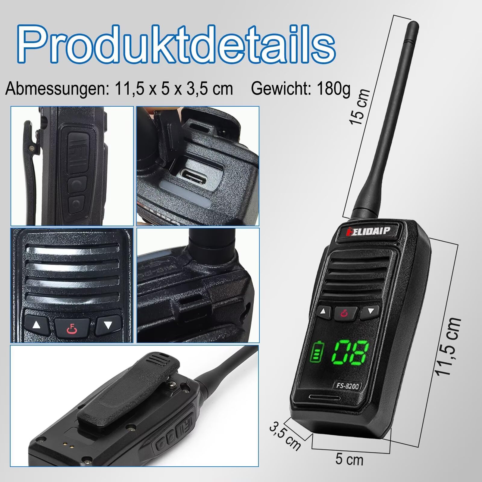 FS-8200 VHF Funkgerät IP68 Wasserdicht Walkie Talkie Schwimmende | 2500mAh Wiederaufladbar USB-C, 128 Kanäle, 5W Handfunkgerät für Bootfahren Angeln Kajakfahren Outdoor(Schwarz, 1 Stück)