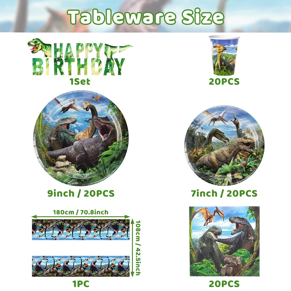 Set Stoviglie Compleanno Dinosauri - 82 Pezzi Con Tovaglia E Striscione - Foto 9