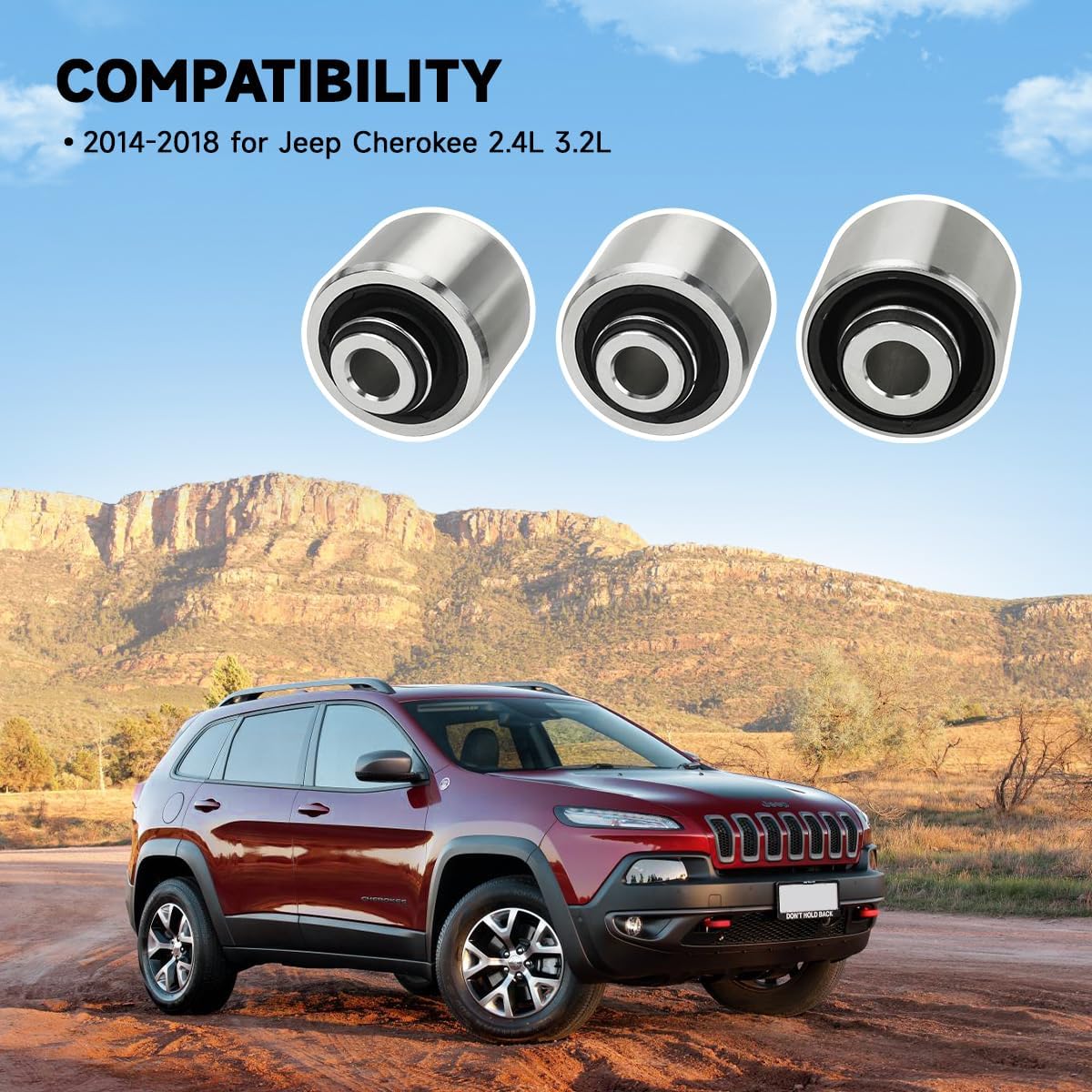 540-168 3PCS Rear Suspension Knuckle Bushing Kit Compatible with Jeep Cherokee 2014-2021, Replace# BKK82685PR, 5090070AC, 5090070AD, 5090070AE