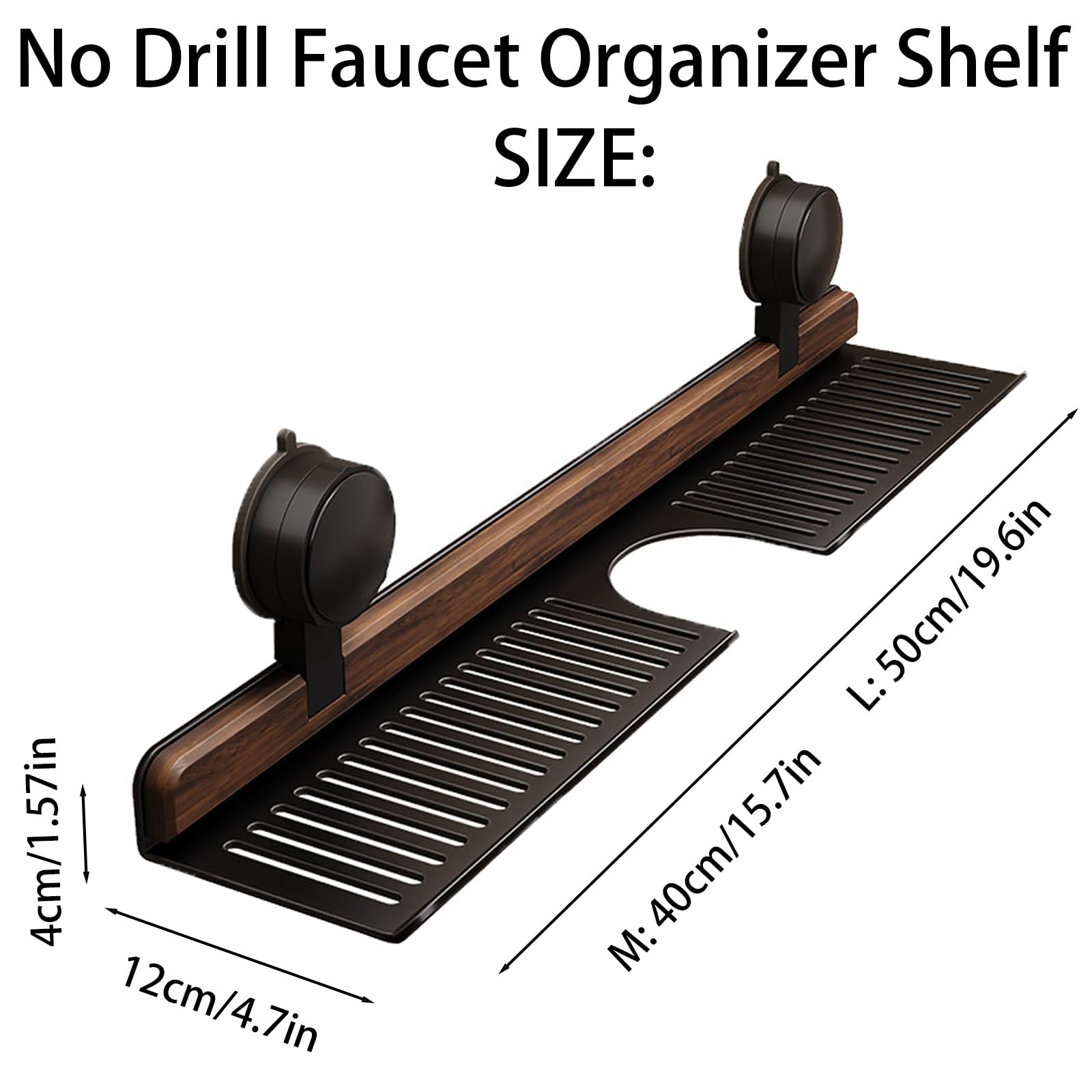 Estante de baño con ventosa de nogal – Nizer sin taladro para fregadero y vani organizador de ducha de aluminio que ahorra espacio (M blanco)