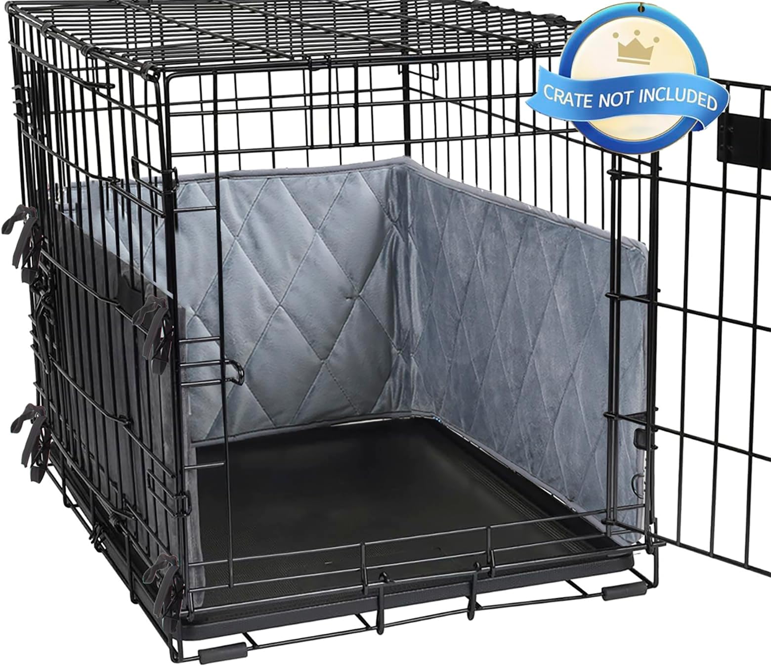 Dog Crate Bumpers for Inside Cratewith Ties，Gray Dog
