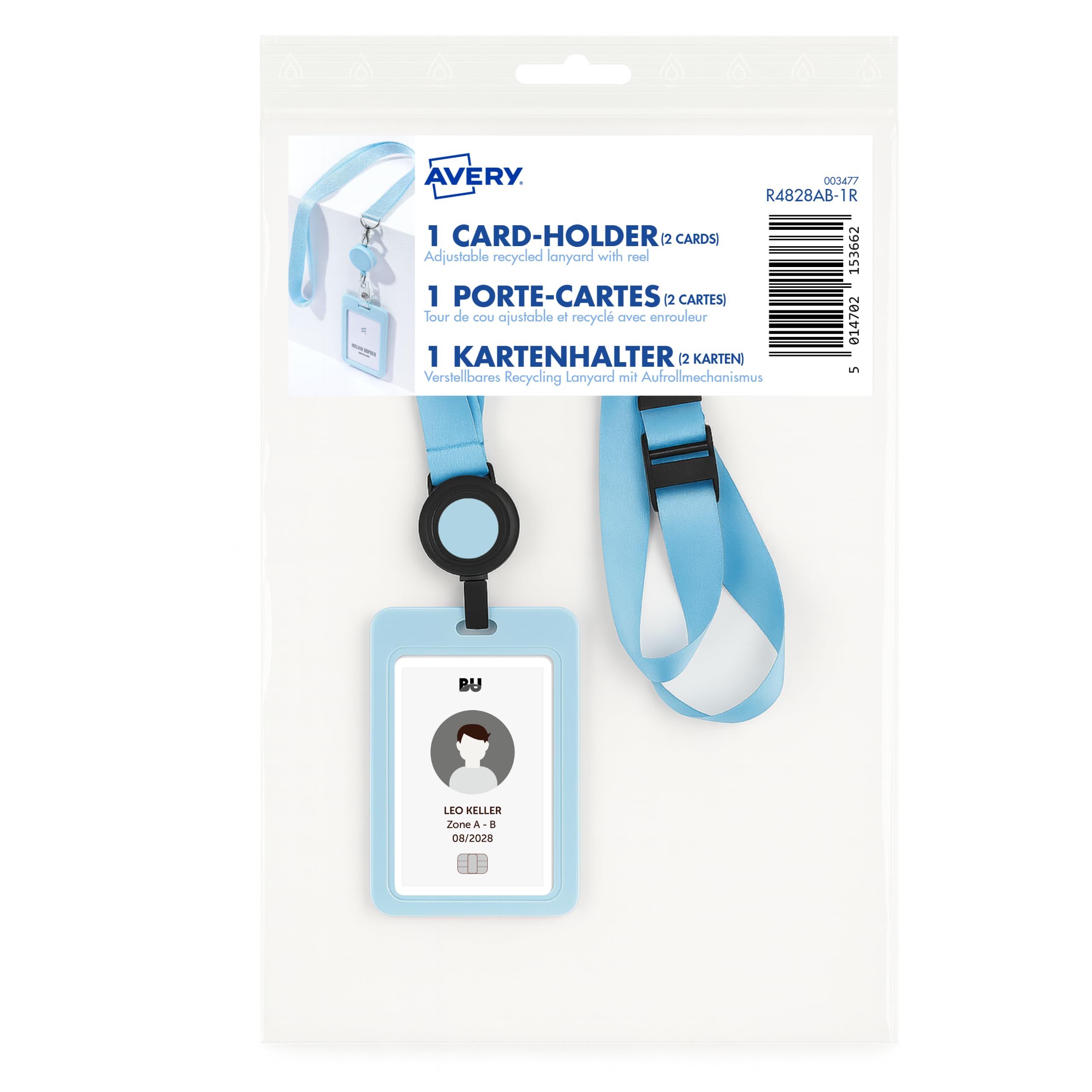 Avery Blue Adjustable Lanyard with Retractable Reel & Double Card Holder