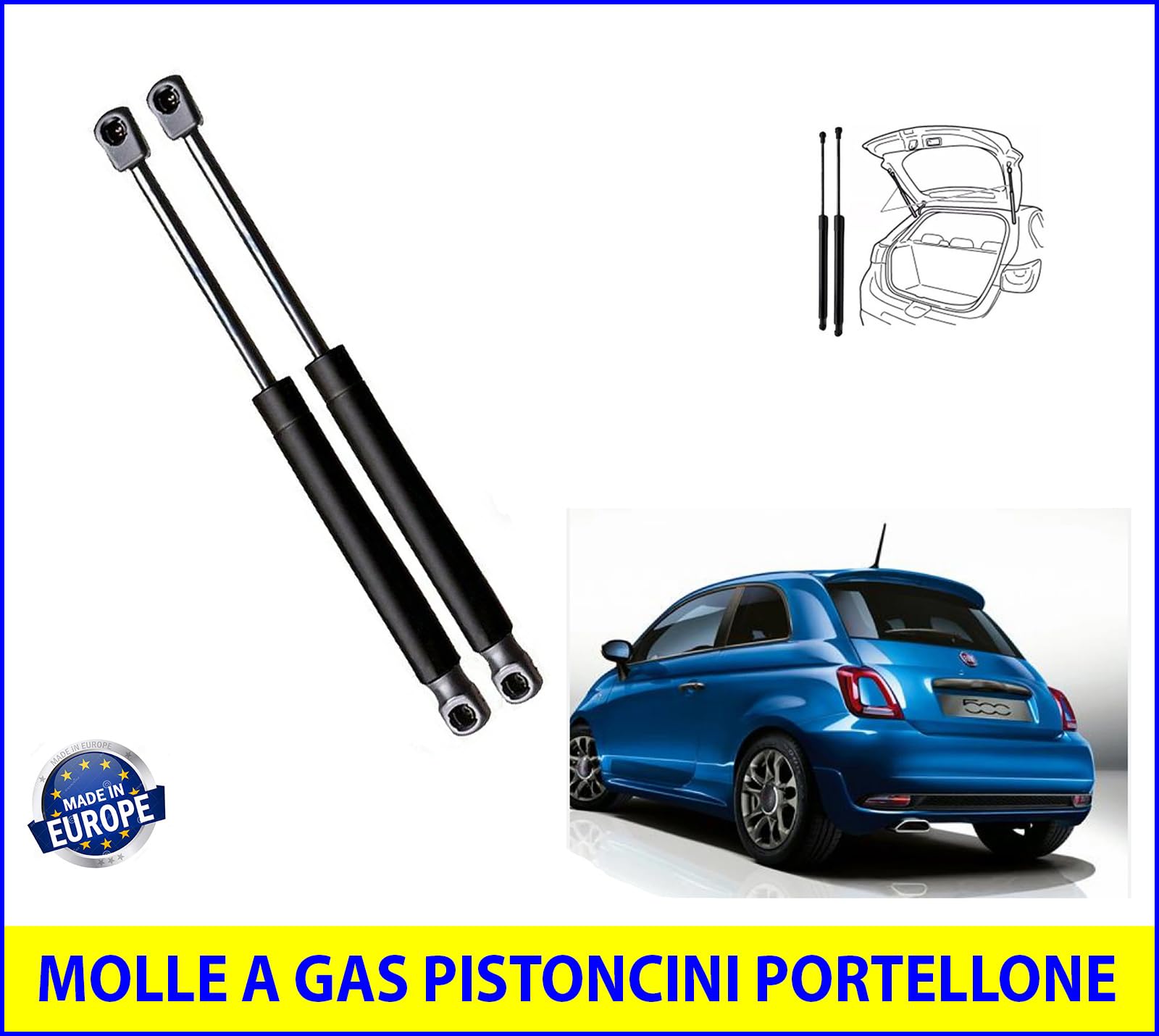 Molle a Gas 2 Pistoncini Ammortizzatori Cofano Bagagliaio Posteriore Portellone Baule Specifiche per tutte le 500 modello 312 prodotte dal 07/2007 al 11/2024 - MG169/11