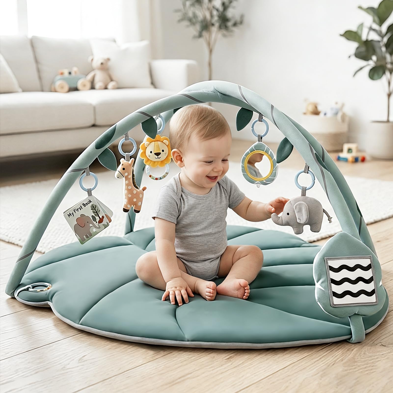 Tapis d'Éveil Bebe, Vanplay Tapis Eveil Bebe avec 6 Jouets D'éveil Amovibles Arche Eveil Bebe, Épaissi Antidérapant Tapis Bebe, Cadeau Nouveau né Garçon Fille